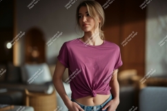 Woman wearing a purple t shirt mockup Product Image 1
