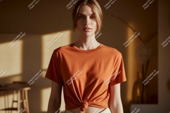 Woman wearing orange t shirt mockup Product Image 1