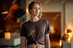 Woman wearing brown t shirt mockup image Product Image 1