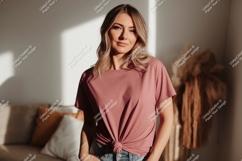 Woman wearing pink t shirt mockup image Product Image 1