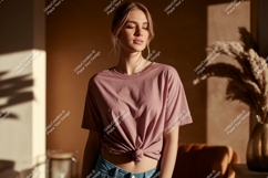 Woman wearing pink t shirt mockup image Product Image 1