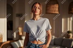 Woman wearing grey t shirt mockup image Product Image 1