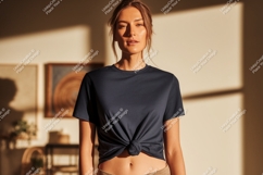 Woman wearing dark blue t shirt mockup image Product Image 1
