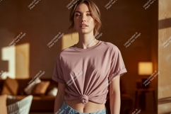 Woman wearing pink t-shirt casual fashion Product Image 1