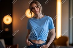 Woman wearing blue t shirt mockup image Product Image 1