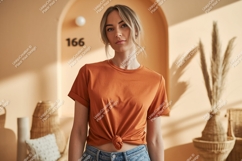 Woman wearing orange t shirt mockup image Product Image 1