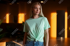 Woman wearing mint green t shirt image Product Image 1