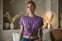 Woman wearing purple t shirt mockup image Product Image 1