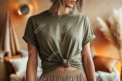 Knotted Olive T Shirt Mockup tshirt green Product Image 1