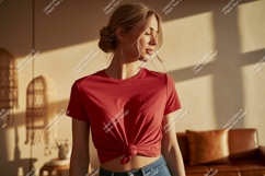 Woman wearing red t shirt mockup image Product Image 1