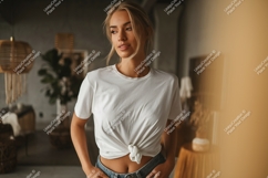 Woman wearing white t shirt mockup image Product Image 1