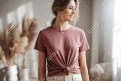 Woman wearing knotted rose t shirt image Product Image 1