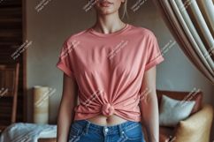 Coral T shirt Knot Front image Product Image 1