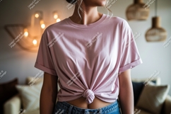 Pink t shirt mockup with knot image Product Image 1