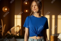 Woman wearing blue t shirt mockup image Product Image 1