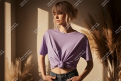 Woman wearing lavender t shirt mockup Product Image 1