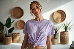 Woman wearing lavender t shirt mockup image Product Image 1