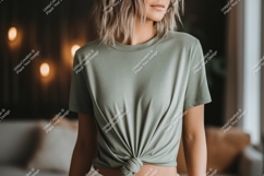 Woman wearing green t shirt mockup image Product Image 1