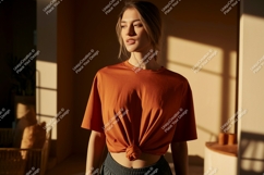 Woman wearing orange t shirt mockup image Product Image 1