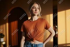 Woman wearing orange t shirt mockup Product Image 1