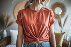 Terracotta tee mockup with rolled sleeves Product Image 1