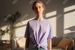 Woman wearing lavender t shirt mockup image Product Image 1
