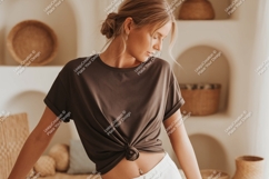 Woman wearing brown t shirt mockup image Product Image 1