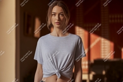 Woman wearing grey t shirt mockup image Product Image 1