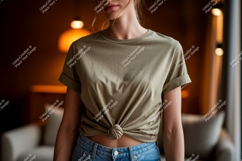 Olive green t shirt tied knot image Product Image 1