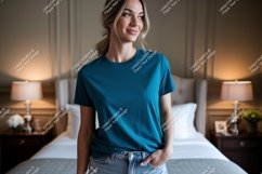 Teal T Shirt Mockup Model woman Product Image 1
