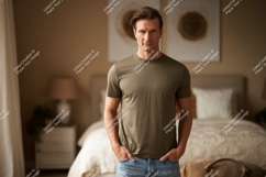 Man wearing olive green t shirt image Product Image 1