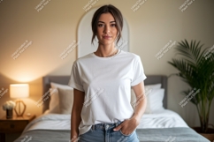 Woman wearing white t shirt mockup t-shirt casual Product Image 1