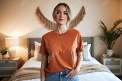 Woman wearing orange t shirt mockup image Product Image 1