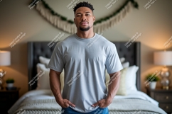 Man wearing grey t shirt t-shirt mockup Product Image 1