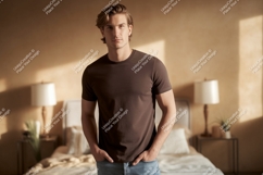 Man wearing brown t shirt casual Product Image 1