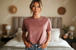 Woman wearing pink t shirt mockup image Product Image 1