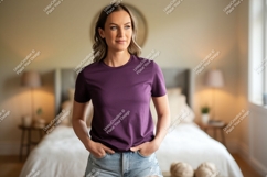 Woman wearing purple t shirt mockup Product Image 1