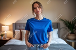 Young Woman Blue T Shirt Mockup t-shirt casual Product Image 1