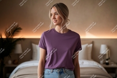 Woman wearing purple t shirt mockup Product Image 1