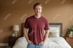 Man wearing maroon t shirt and jeans image Product Image 1