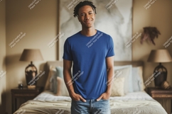 Man wearing blue t shirt and jeans image Product Image 1