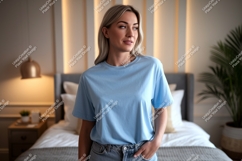 Woman wearing light blue t shirt mockup Product Image 1