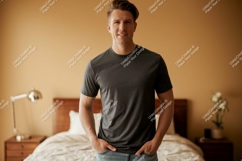 Man wearing dark grey t-shirt casual Product Image 1