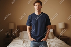 Man wearing navy blue t shirt and jeans image Product Image 1