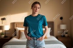 Teal T Shirt Mockup woman Product Image 1