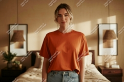 Woman wearing orange t shirt mockup Product Image 1