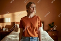 Woman wearing orange t shirt mockup Product Image 1