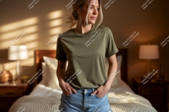 Olive Green TShirt Mockup woman t-shirt Product Image 1
