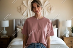 Woman wearing pink t shirt mockup image Product Image 1