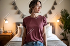 Woman wearing maroon t shirt mockup Product Image 1
